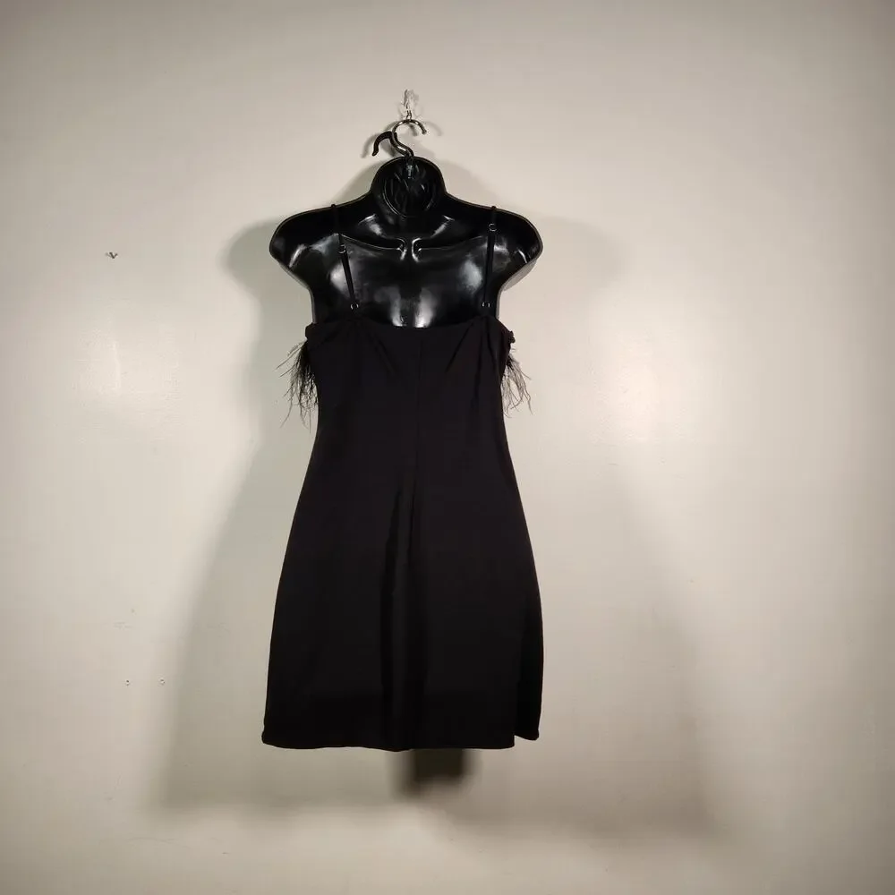 WILD FABLE Knit Mini Dress Womens M Black Feather Stretch Cocktail Goth Witchy - Picture 3 of 12